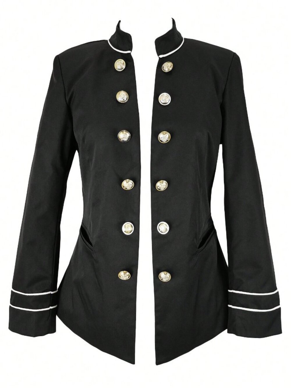 Black Elegant Women's Front-Buttoned Double-Breasted Slim-Fit Blazer - Picture 4 of 6